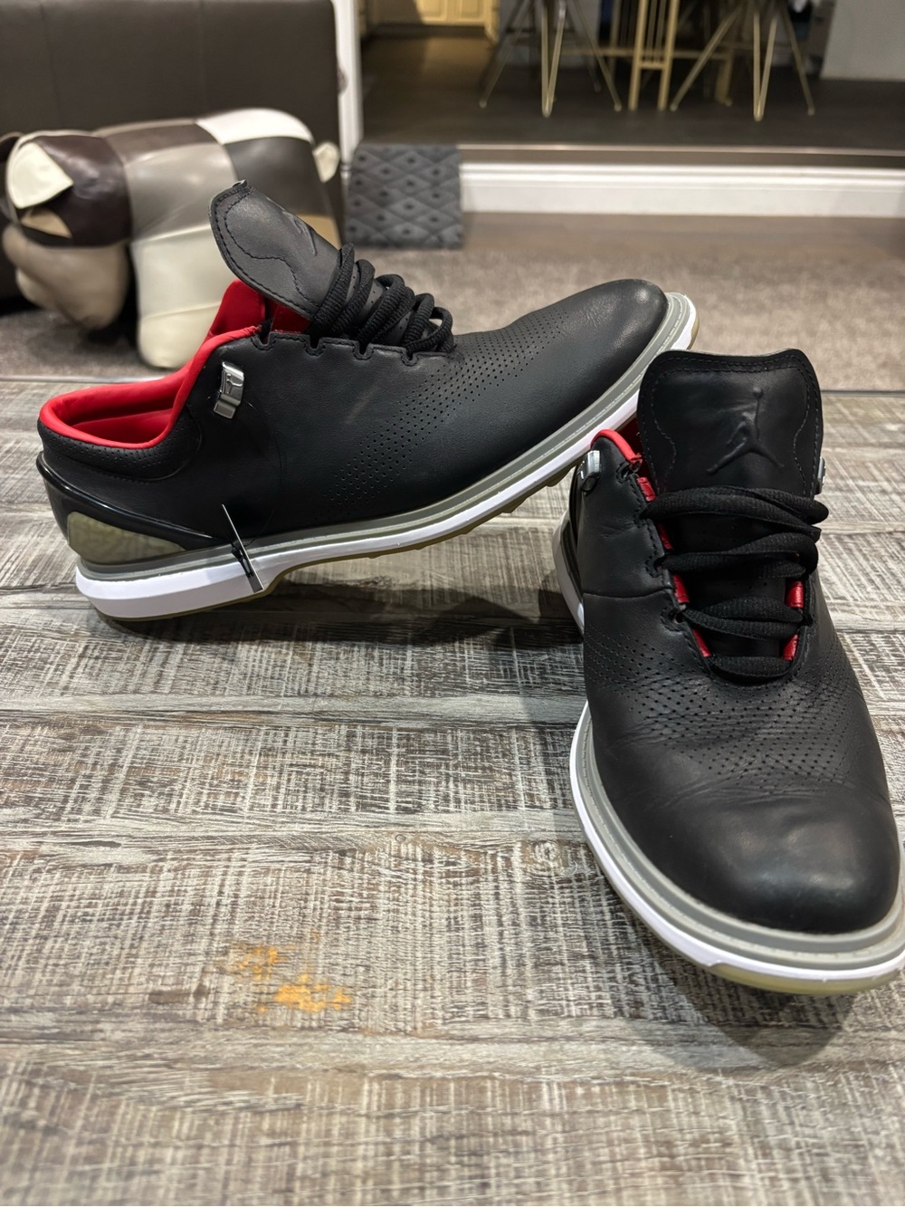 JORDAN ADG 4 Men's Cement Black and Red Tour Edition Soft Spike Golf Shoes!! - Picture 2 of 9